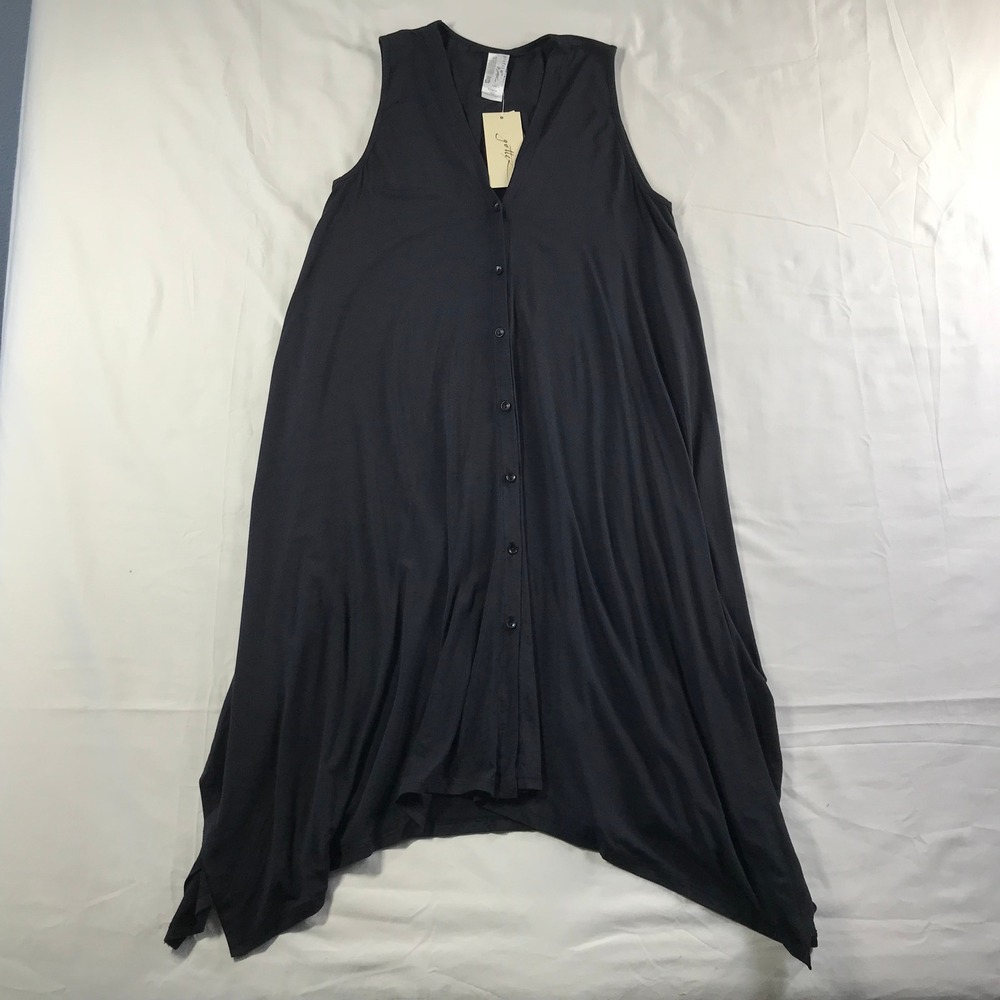Profile by Gottex Black Modal Button Front Handkerchief Hem Dress ETT3010 Small